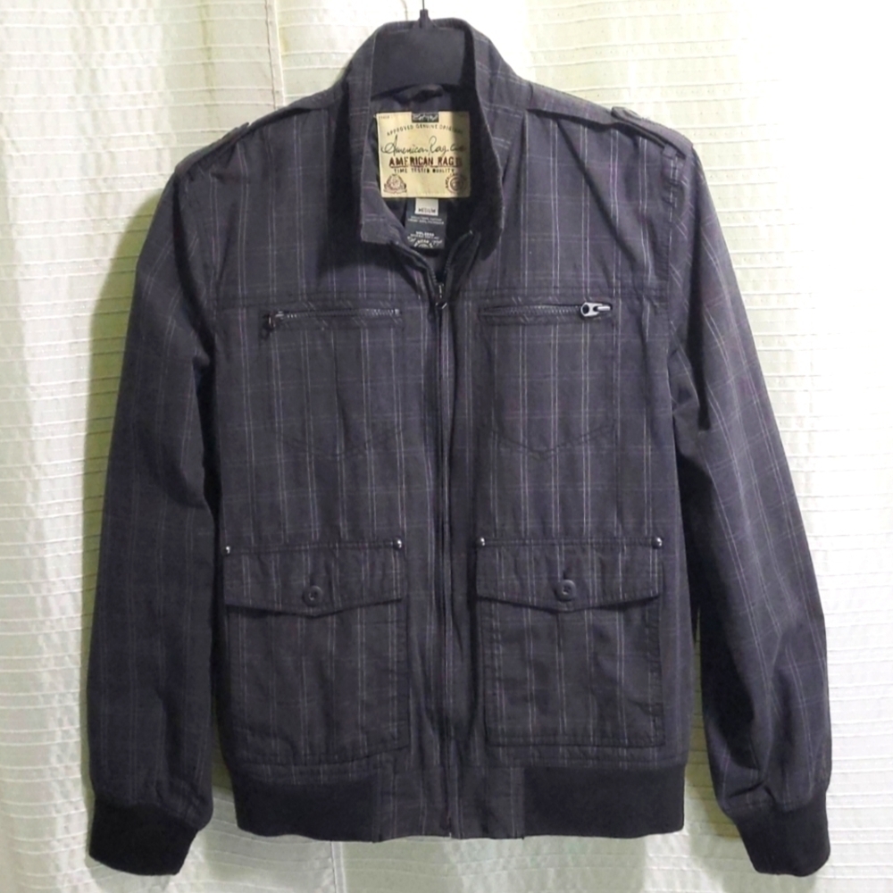 AMERICAN RAG Cie 90s Retro Skater Jacket Mid-Light Weight Grey Plaid Size M
